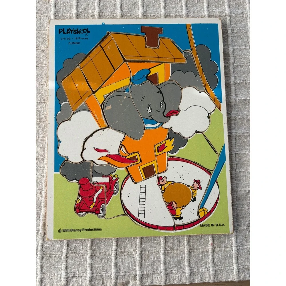 Vintage Playskool Disney Wooden Puzzles Set of 4 Mickey Dumbo Pinocchio Dopey